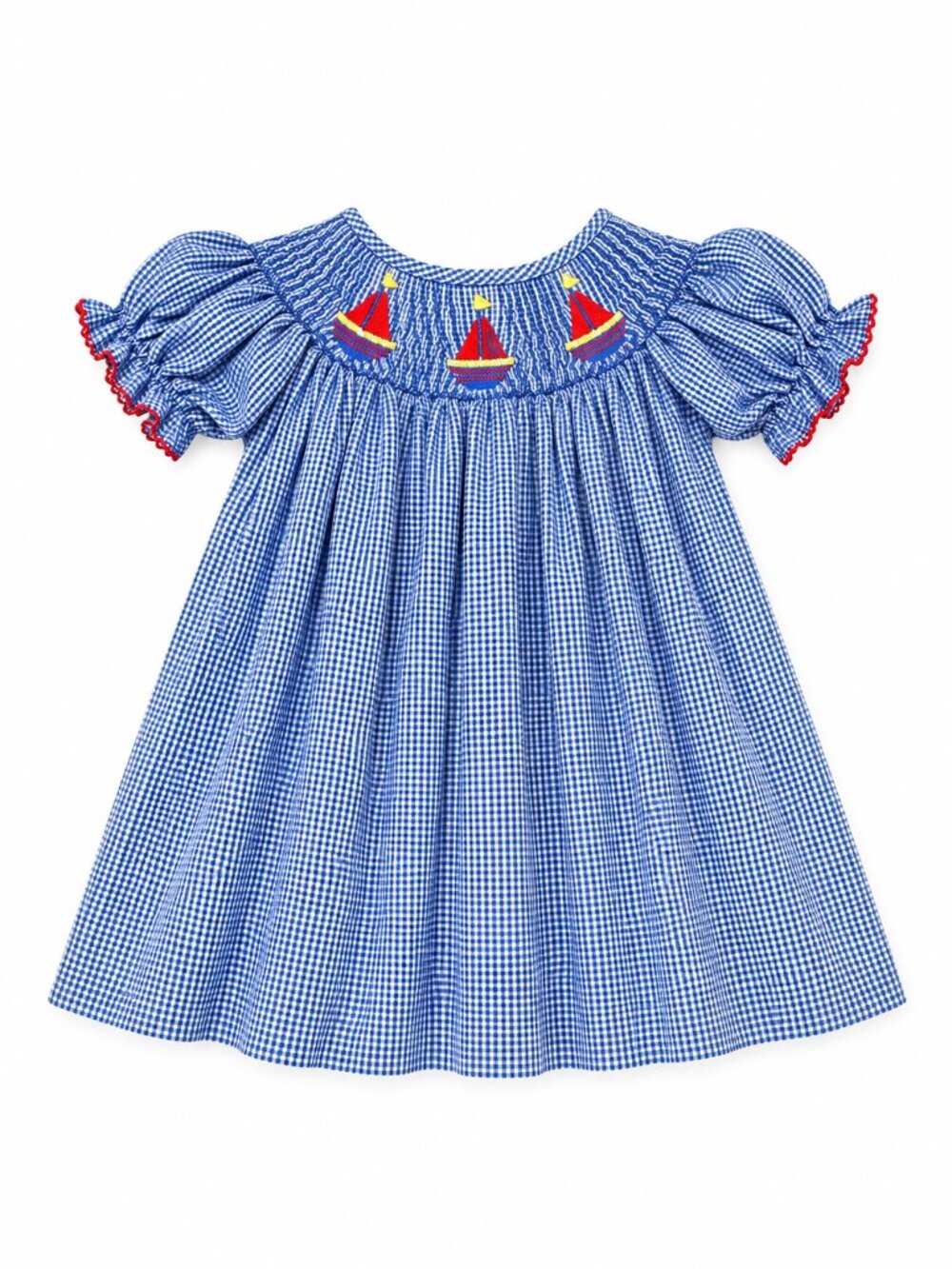 Banana Split Girls Blue Gingham Smocked Sailboat Dress 18-24M 2Y